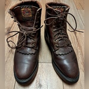 Justin Work Boots Mens 8D Double Comfort 768 Brown Leather Western Ranch USA